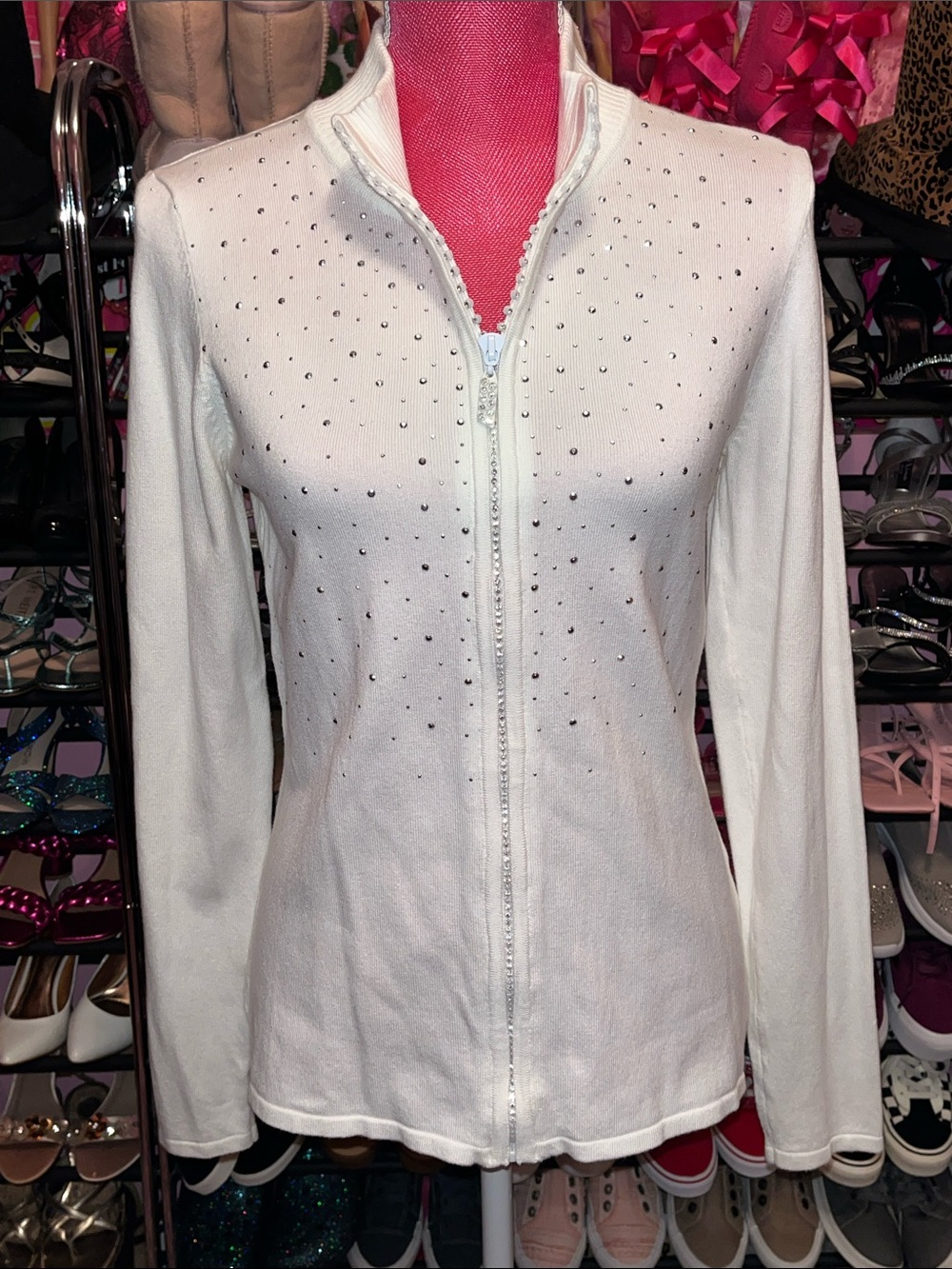 White Rhinestone Sweater Jacket